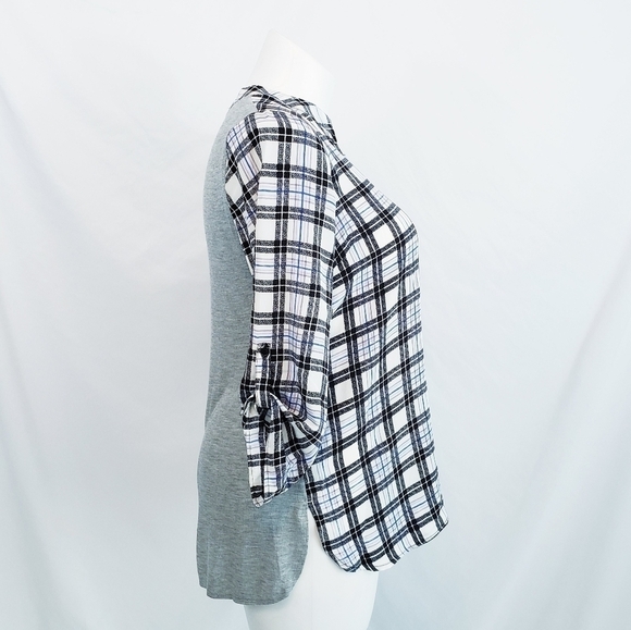 Liquid New York Silk Plaid Blouse w/Roll Tab Sleeves Lightweight - Picture 3 of 9